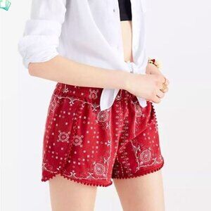 Madewell Oahu Pull On Vintage Red Bandana Print Scalloped Hem Shorts